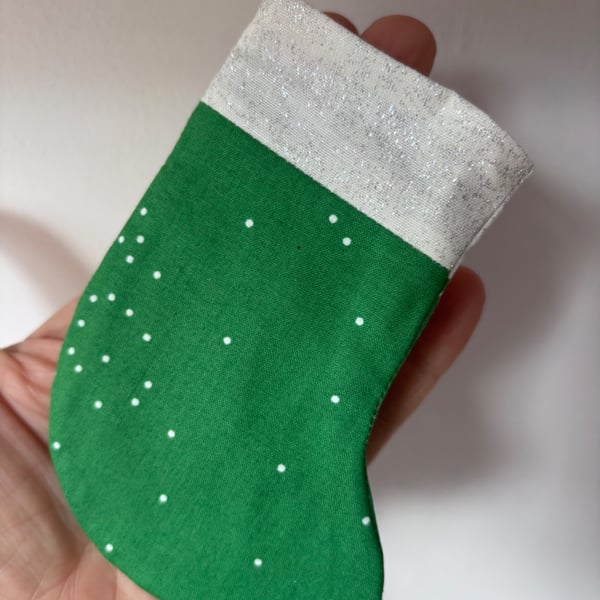 Summer seconds - green with white spots - Mini Christmas stocking - super cute