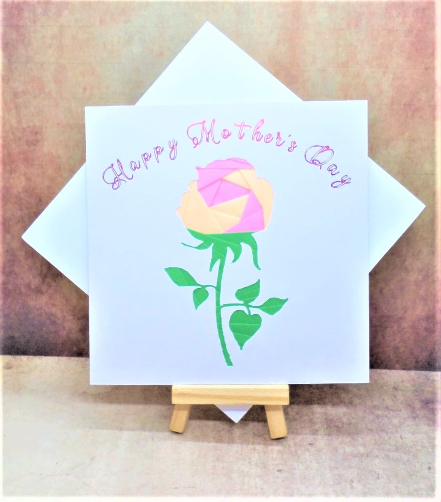 Unique hand made iris fold rose Mother's day card