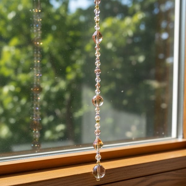 Handmade Czech Glass and Crystal Window Charm - Amber & Gold Tone