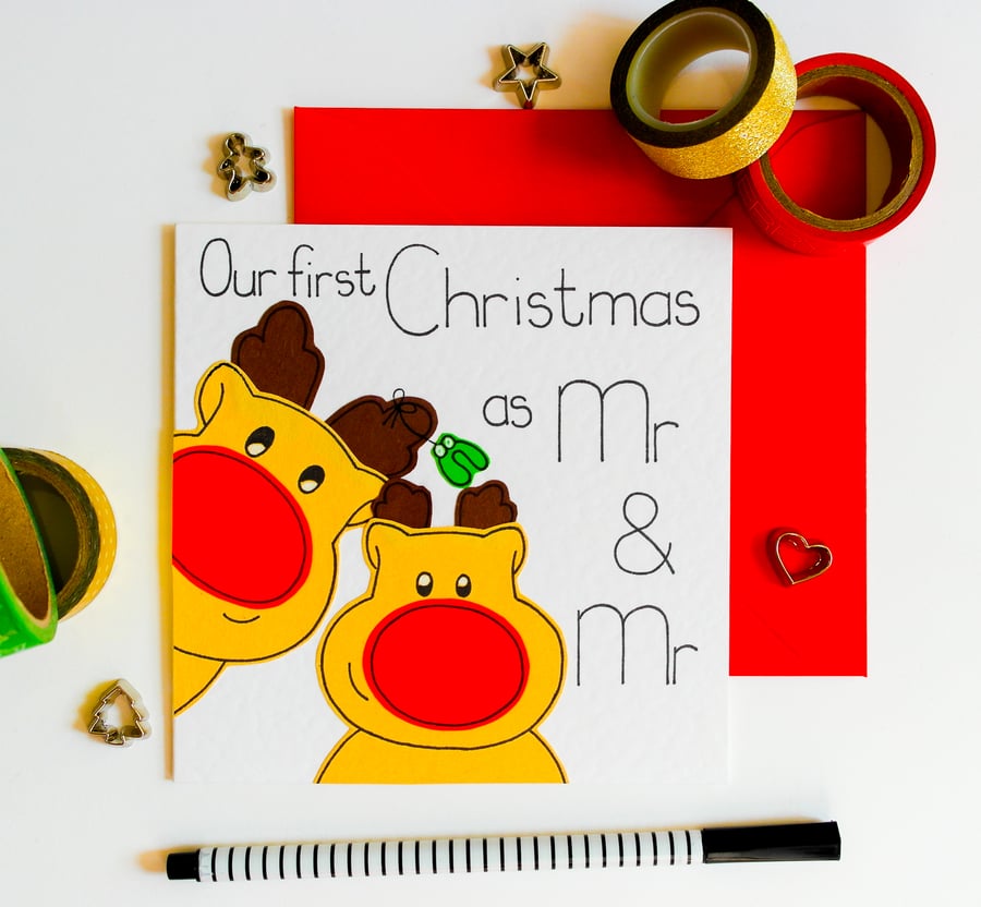 First Christmas As Mr And Mr Reindeer Handmade Christmas Card For Husband 