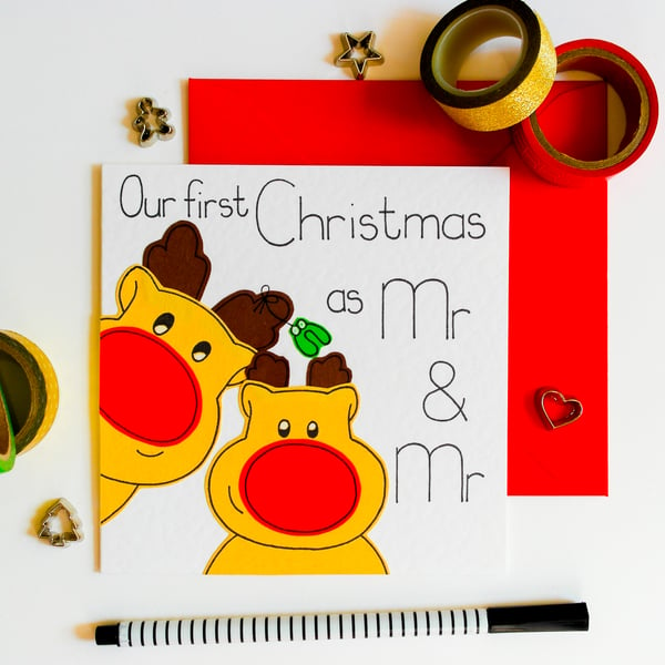 First Christmas As Mr And Mr Reindeer Handmade Christmas Card For Husband 