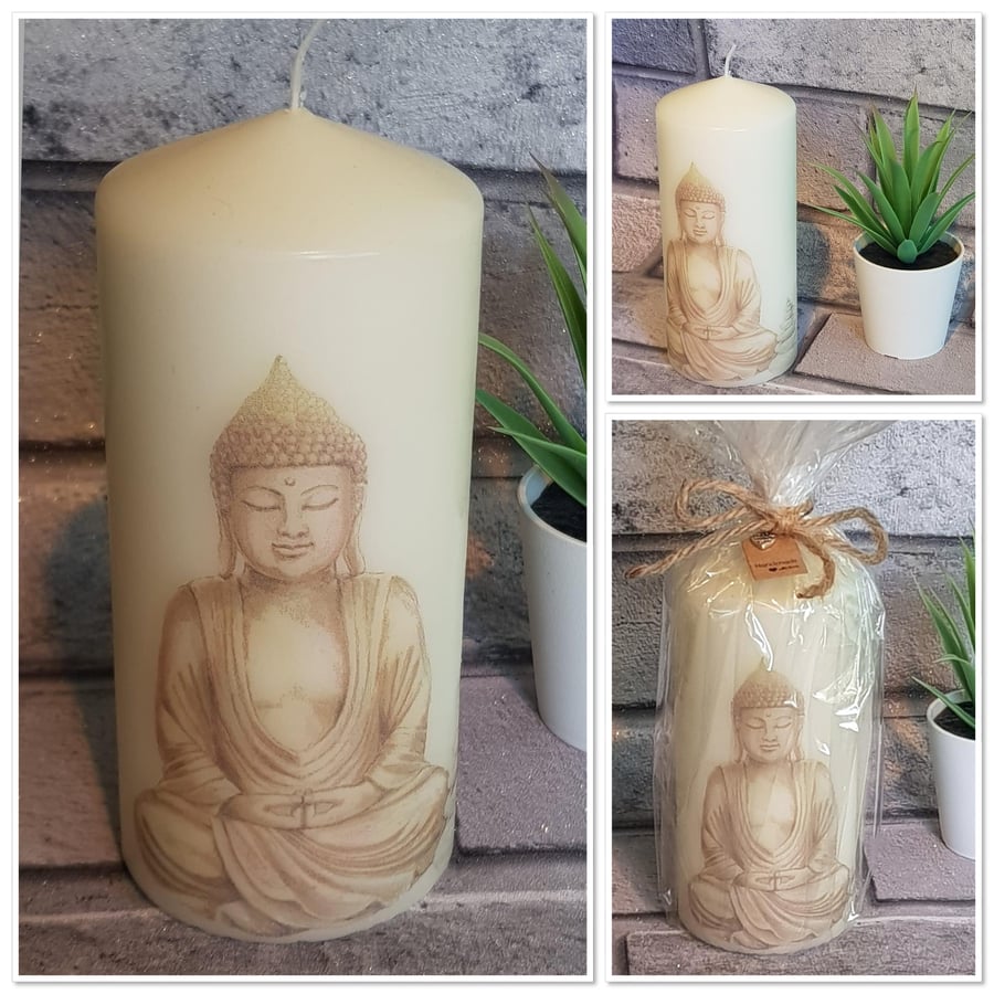 Decoupage decorative Buddha candle