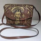 Hand-Painted Mushroom Lady on Soft Leather Handbag