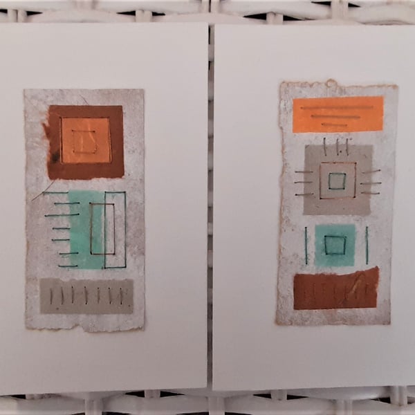 Colourful Combinations Orange Teal Grey Handstitched Geometric Art Pictures