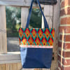 Reclaimed tapestry and denim tote bag