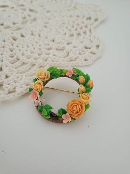 Handmade Orange Rose Polymer Clay Brooch- Joyful Bloom Brooch