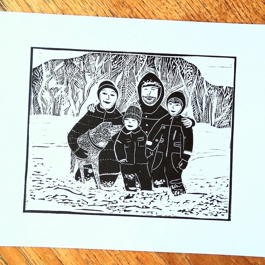 Custom lino print portrait Family portrait from photo Couple portrait 