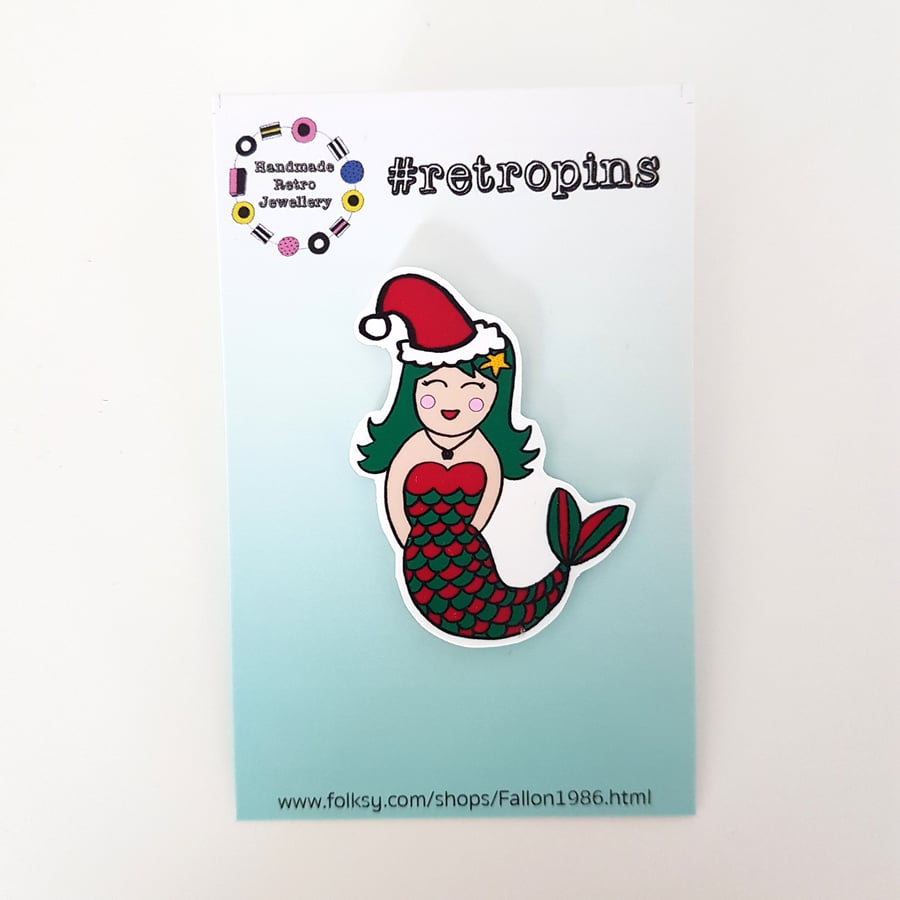 Retropins - Christmas Mermaid shrink plastic pin