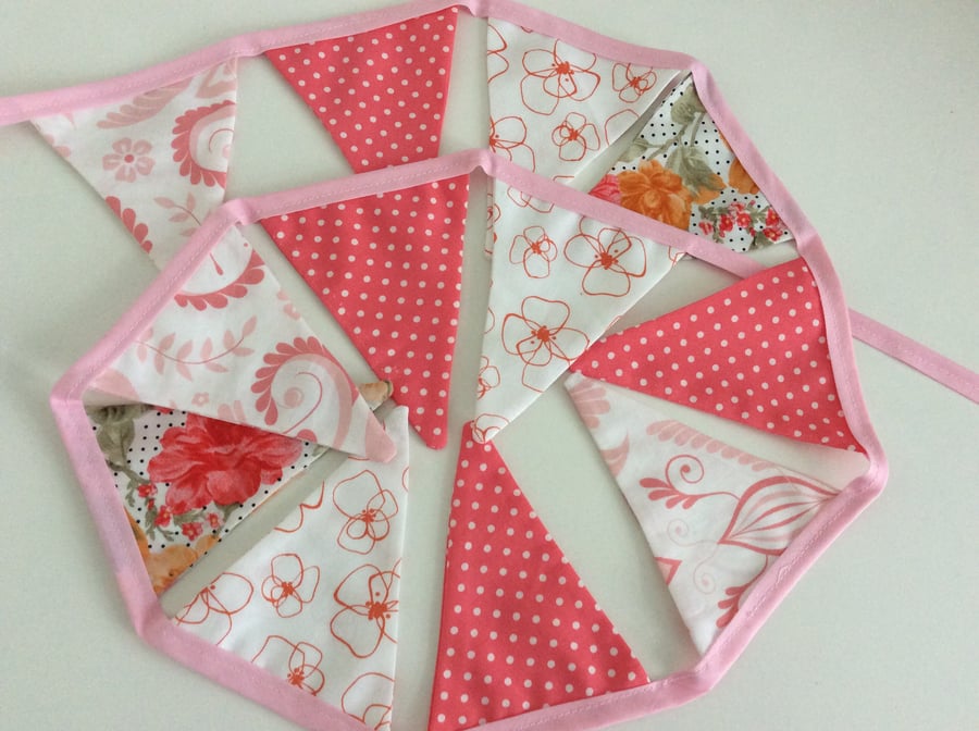 Salmon pink mini bunting - 12 mini flags, birthday, bedroom, photo prop