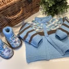 Baby Boy's Cardigan-Jacket & Matching Booties Set Size 0-6 months