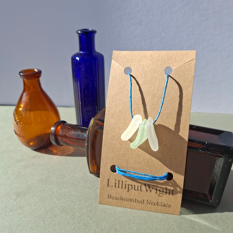 Beachcombed Necklace, Pale Green and White Sea Glass on a Cotton Cord 
