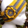 Earwarmer Headband Mustard & Grey Flower 