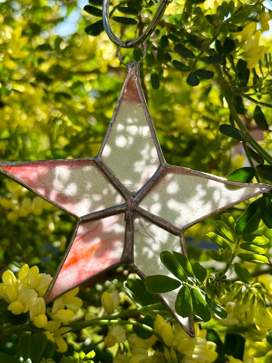 Stained Glass 5-point Star - Textured white with orangey pink hues (small flaw)