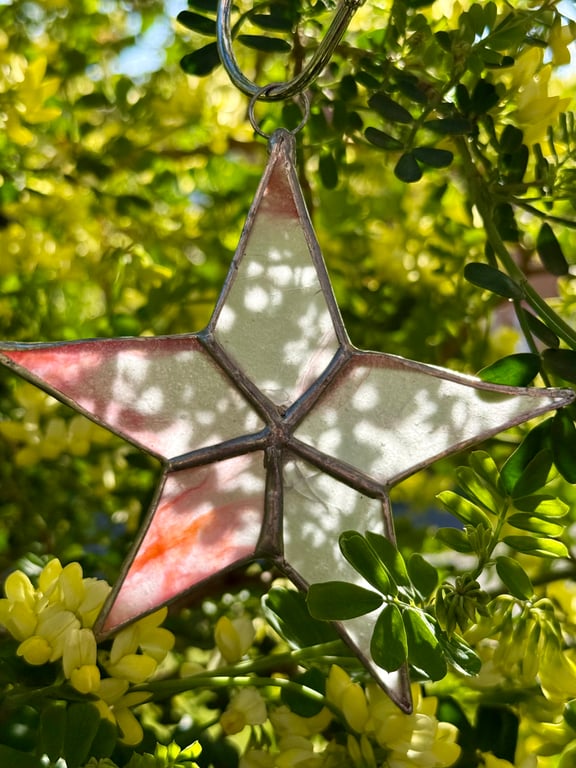 Stained Glass 5-point Star - Textured white with orangey pink hues (small flaw)