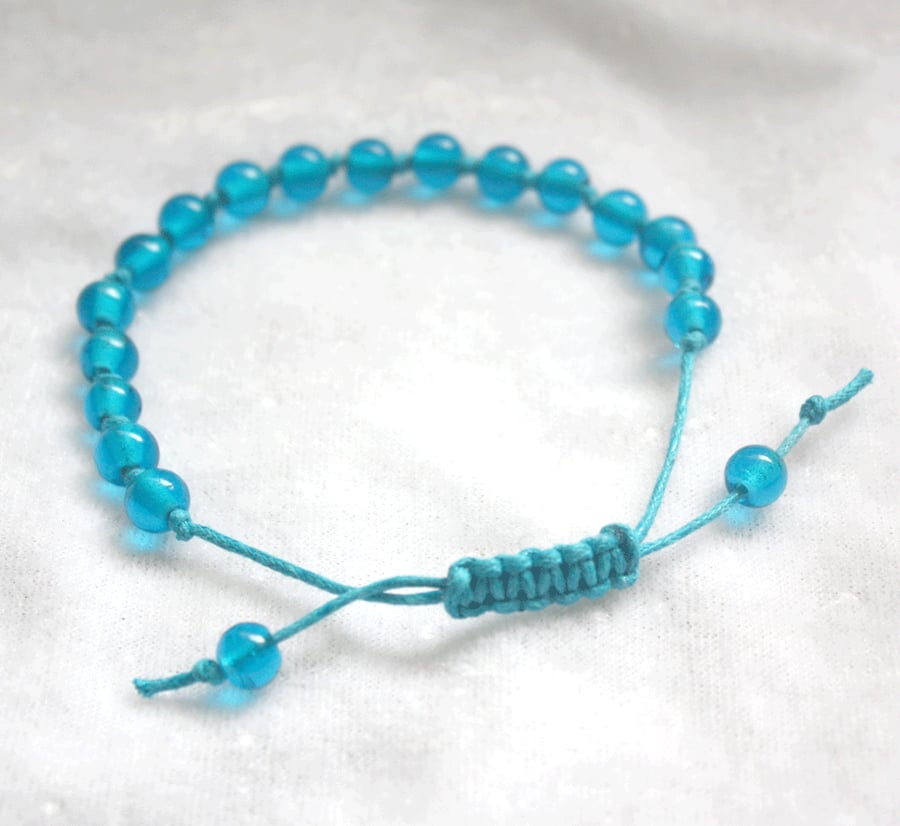 Turquoise Blue Macrame Style Bracelet (8mm Beads)