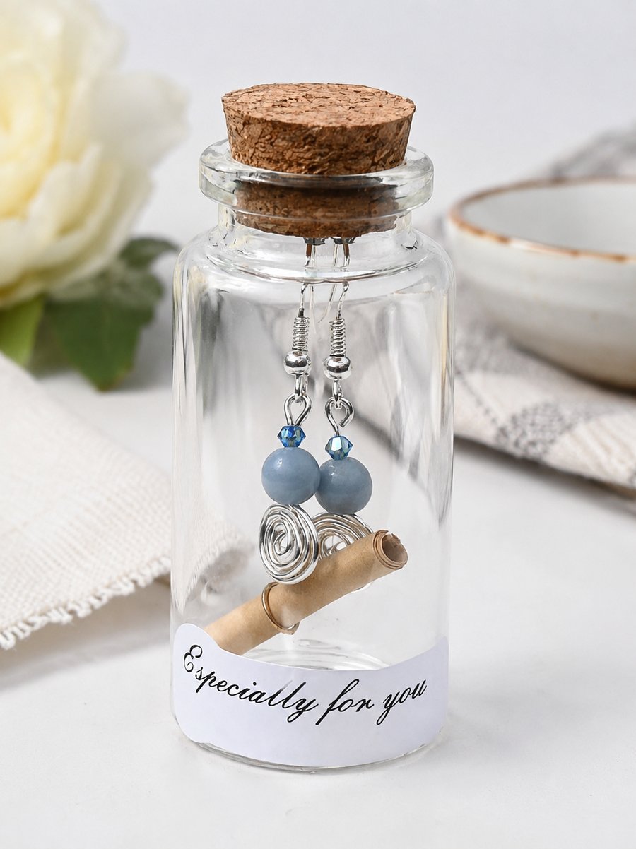 Angelite & Swarovski Crystal Swirl Earrings in a Bottle,