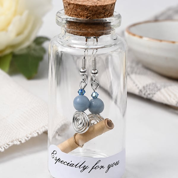 Angelite & Swarovski Crystal Swirl Earrings in a Bottle,