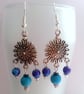 Blue Purple Sunburst Earrings - Silver Boho Dangle Earrings - Image 2
