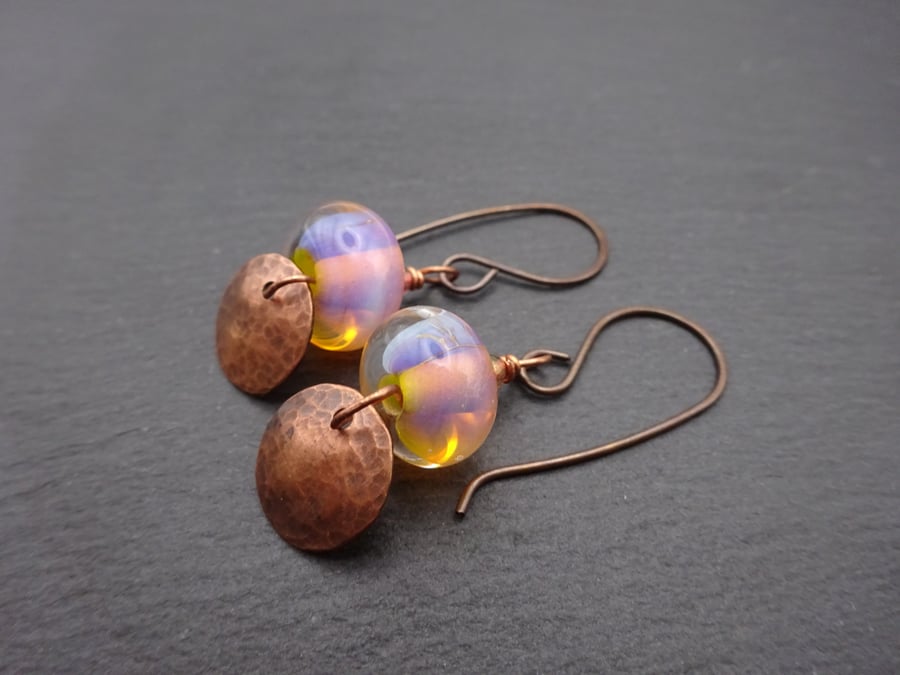 copper and lampwork glass earrings