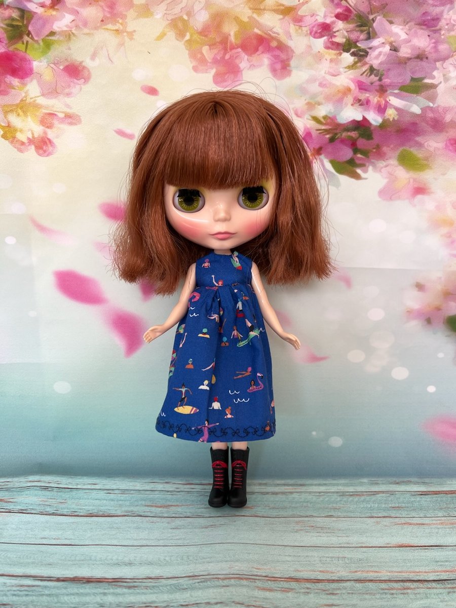Blythe dress with beach theme on fabric. To fit - Folksy