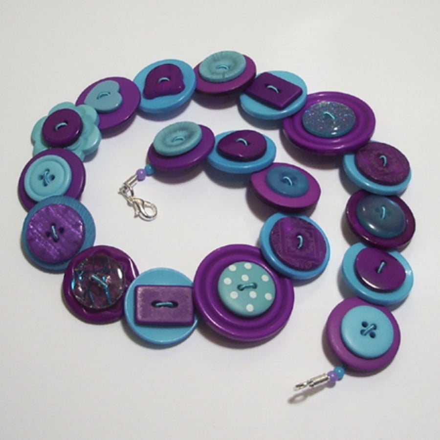 Purple and turquoise button necklace