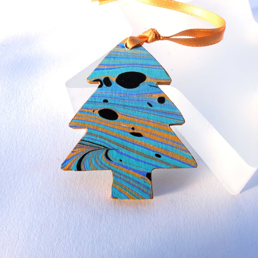 Marbled paper Christmas tree hanging decoration ornament