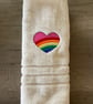 Embroidered Rainbow Heart hand towel - Image 1