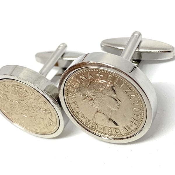 Luxury 1967 Sixpence Cufflinks for a 57th birthday. Original British sixpences 