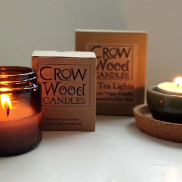 Crow Wood Duo  - Soya wax candle and Box Tea Lights Unscented