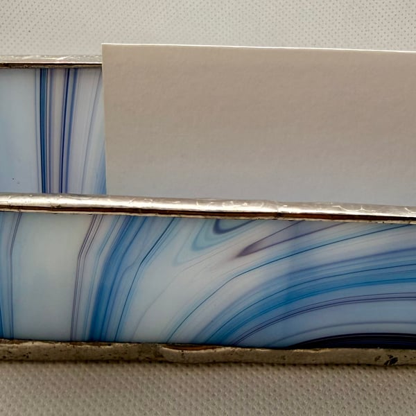 Stained glass business card holder - multi-blue stripes