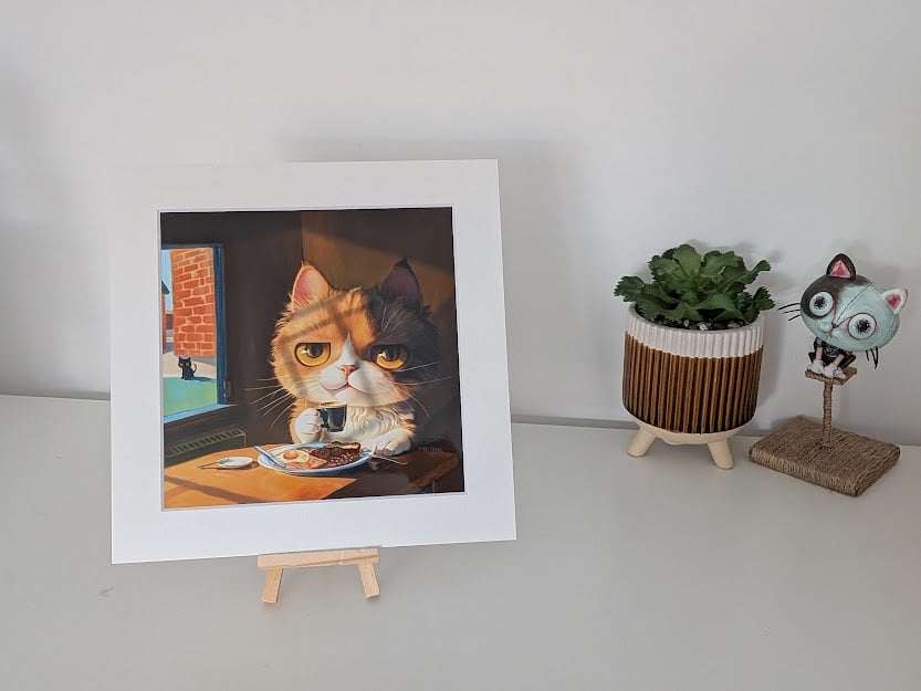 Adorable Cat  Print in Mount - First Coffee