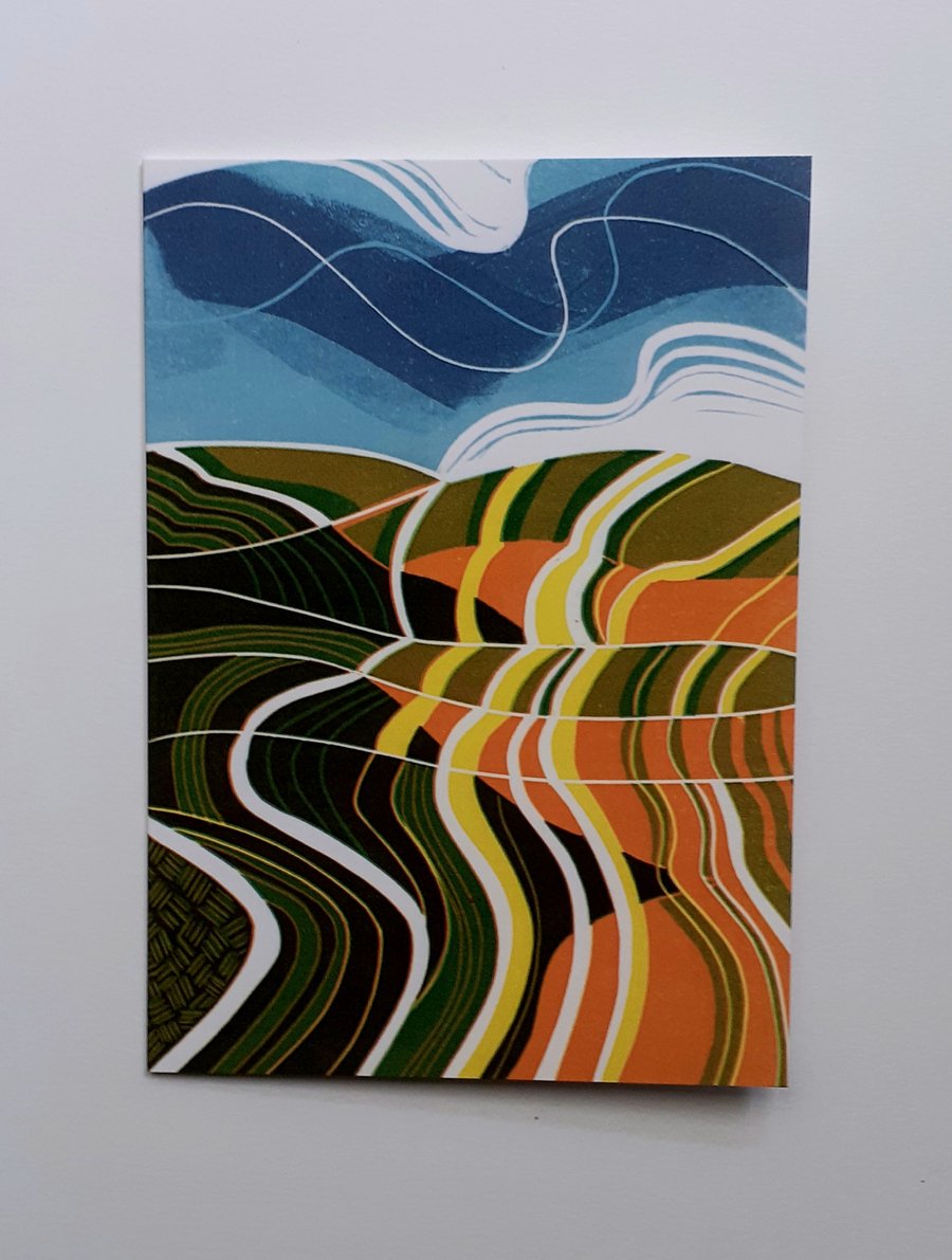 `Windy`, a blank landscape design greetings card.
