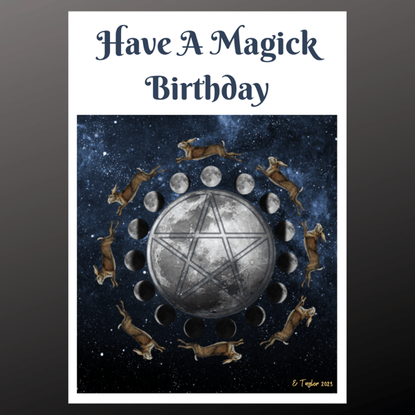 Have A Magick Birthday Card Celestial Hare Rabbit Moon Personalise Seed Wiccan 
