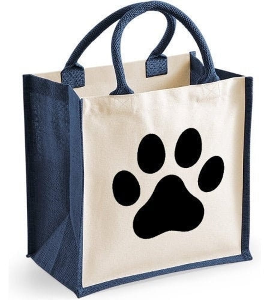 Dog Paw Print Midi Jute Shopper Canvas Lunch Bag Dog Lover Present