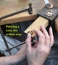 Upcycled half penny coin keyring or bag charm with 4 leaf clover cut-out - Image 6