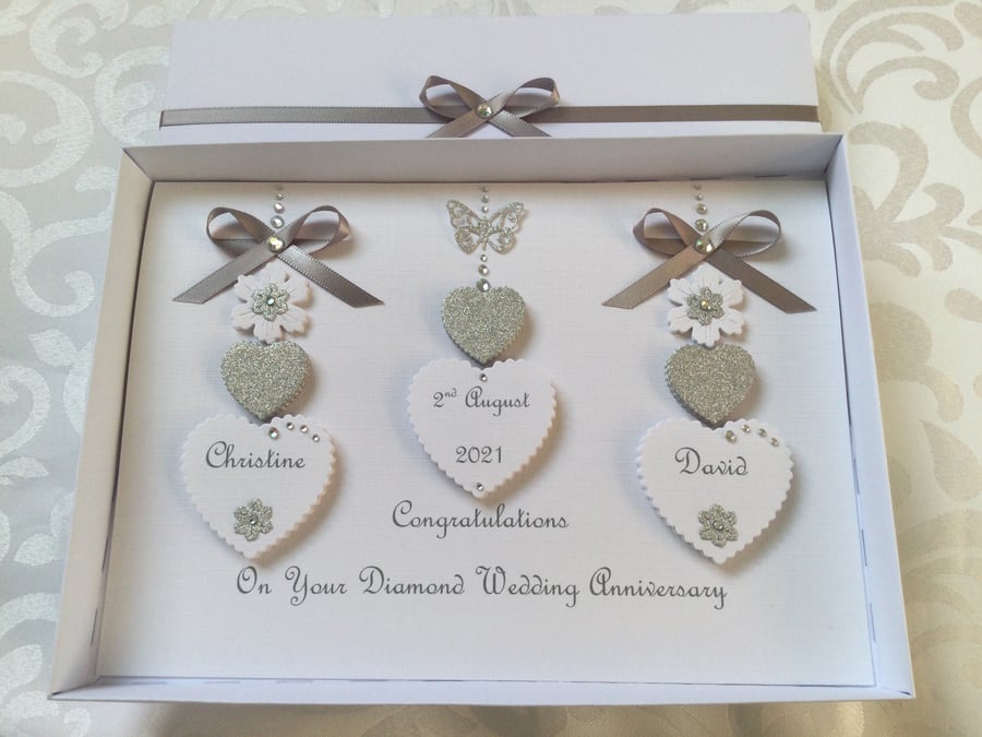 Personalised Handmade Diamond Anniversary Card Gift Boxed Keepsake 60th