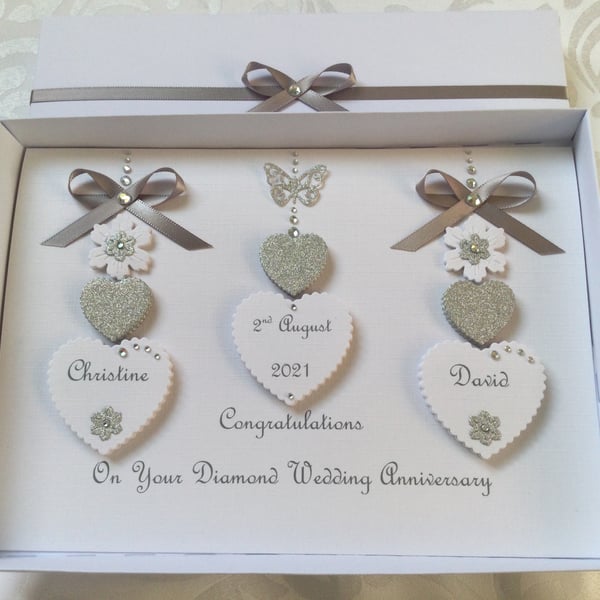 Personalised Handmade Diamond Anniversary Card Gift Boxed Keepsake 60th