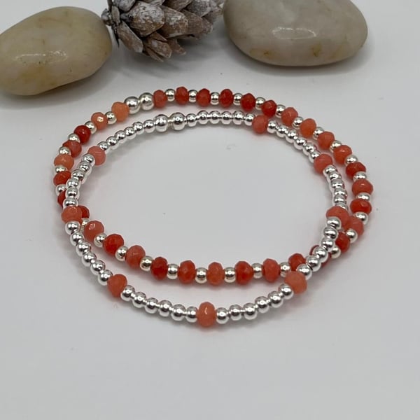 Two Corral Crystal Agate Bracelets