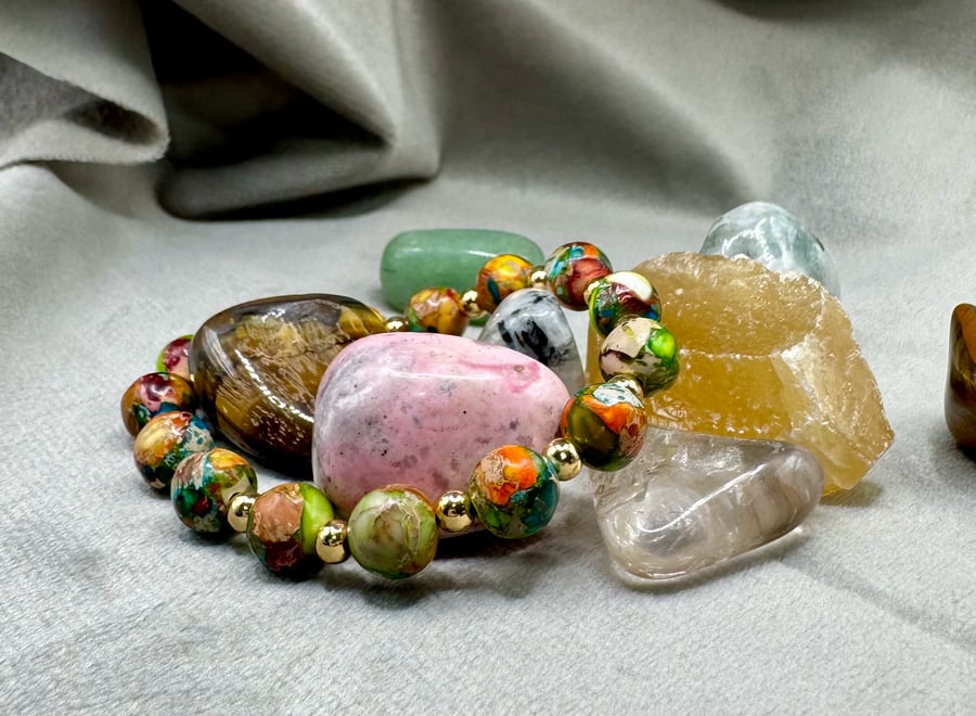 Imperial Jasper and gold plated brass bead bracelet (Medium)