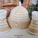 Designer Baby Merino Wool Booties & Hat Gift Set 0-3 months size