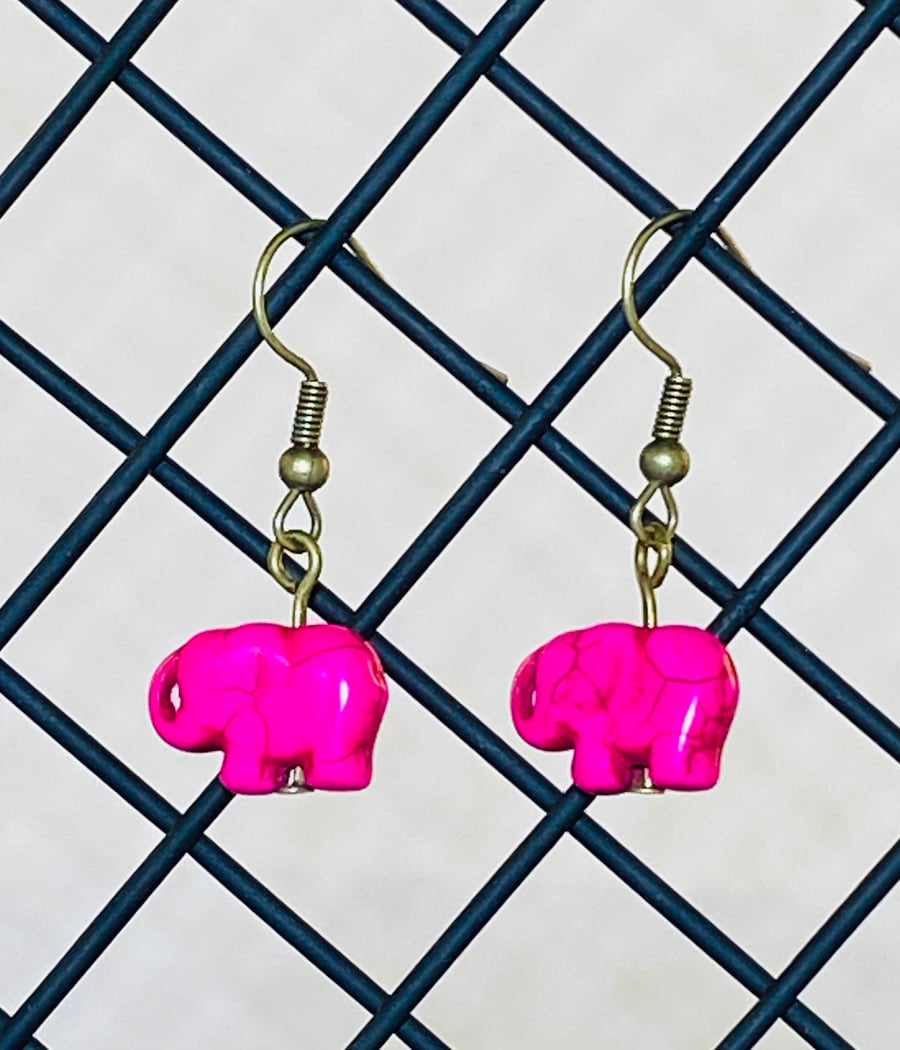Pink elephant earrings