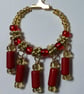 Red and gold gypsy boho Hoop dangle earrings. - Image 2