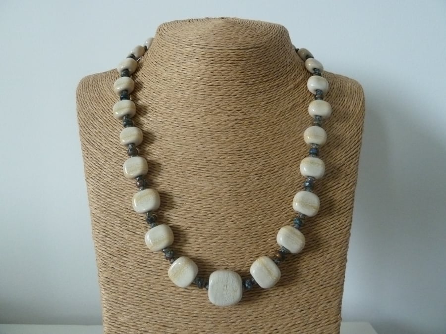 pebble lampwork glass necklace