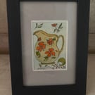 ACEO Framed Original Art Floral Milk Jug