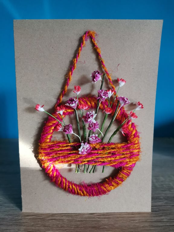 Burnt orange pink  mini flower wreath - luxury keepsake greeting card