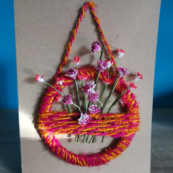 Burnt orange pink  mini flower wreath - luxury keepsake greeting card