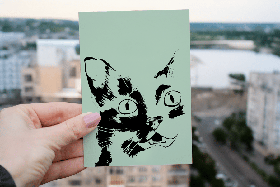 Cat stencil blank card 6x4