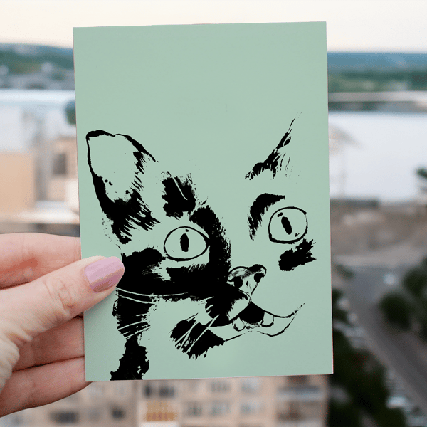 Cat stencil blank card 6x4