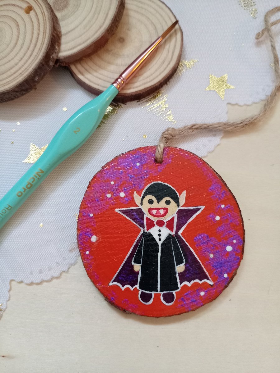 Vampire hanging woodslice decoration 