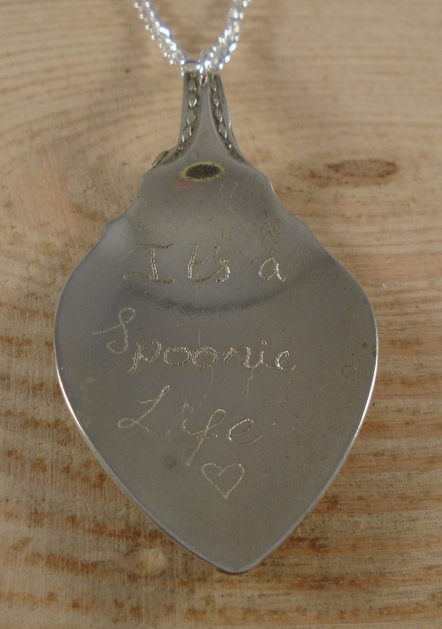 Upcycled Silver Plated 'It's a Spoonie Life' Engraved Spoon Necklace SPN062005